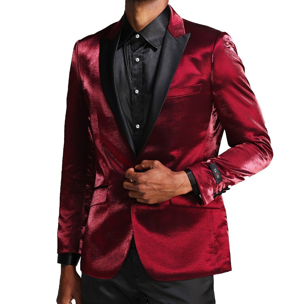 Satin Burgundy With Satin Black Peak Lapel Men's Jacket